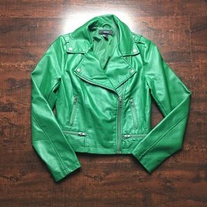 Faux leather Greeen forever21 moto inspired jacket